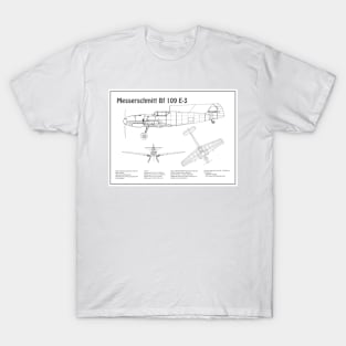 Messerschmitt Bf 109 E-3 - Airplane Blueprint - BD T-Shirt